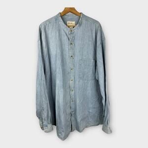 Eddie Bauer Vintage Mens size XXL Long Sleeve Denim Grandad Collar Denim Shirt